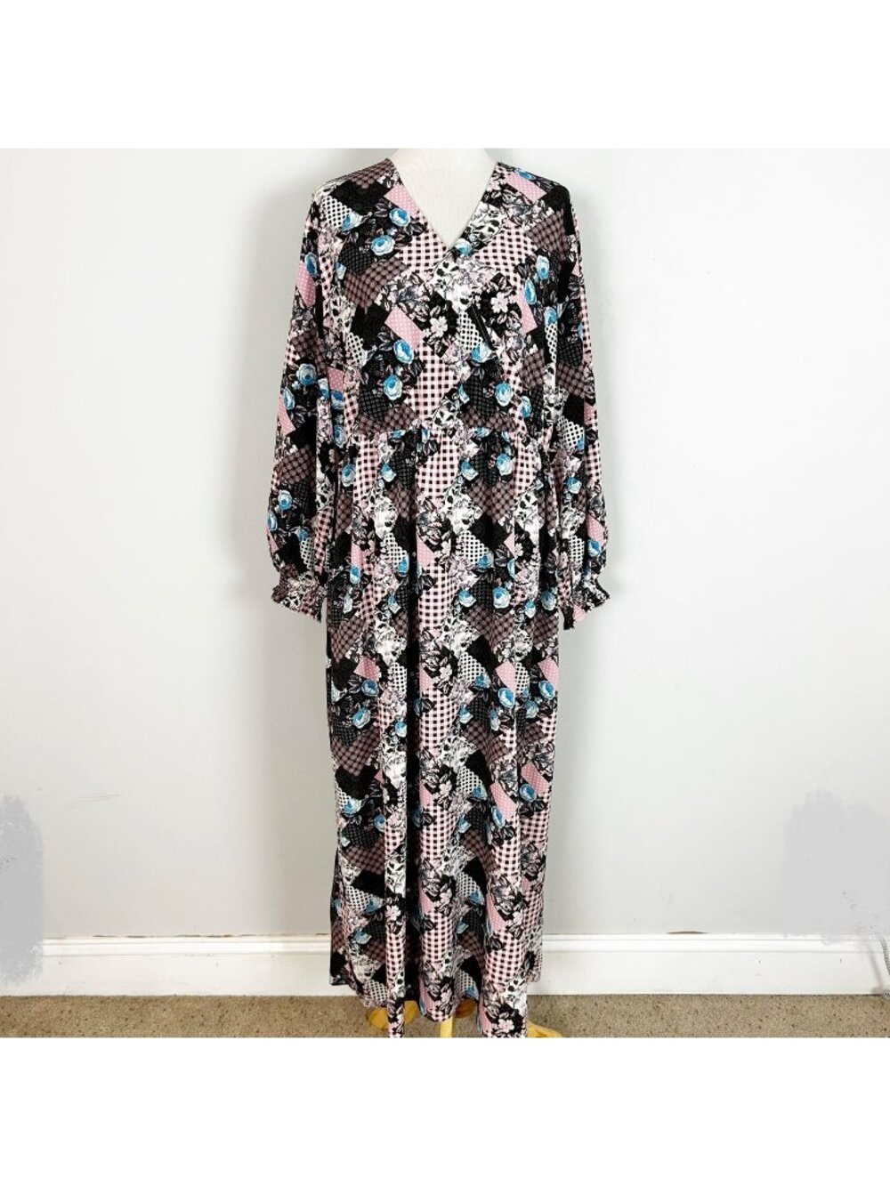 Women's Patchwork Forest Fairy Long Sleeve Maxi Dress Flowy Relaxed Size 3XL‎